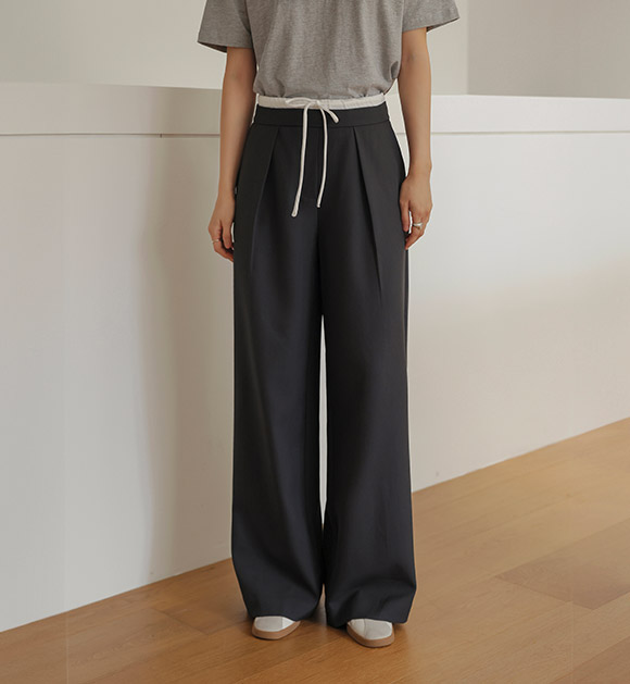Drawstring Contrast Wide Slacks