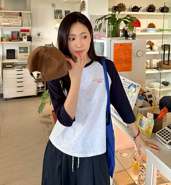 Campus Color-block Raglan Elbow-sleeve Tee