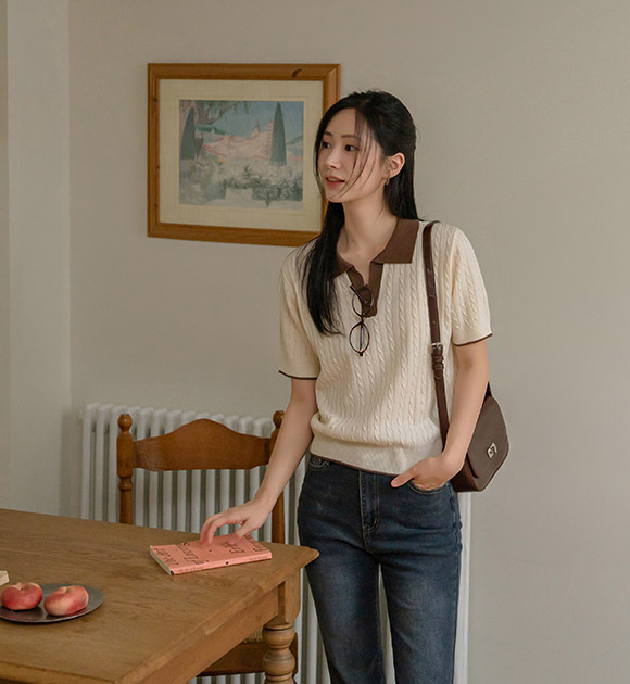 Milo Contrast Collar Cable Knitwear