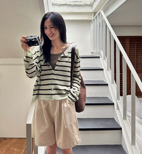 Tia Striped Boucle Cardigan