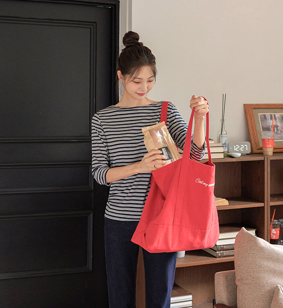 Soft Boat Neck Striped 3/4 Sleeve Tee