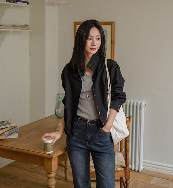 Motif Half-Neck Shirt Jacket