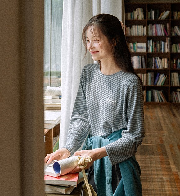 Rice Flowing Stretch Stripe T-Shirt