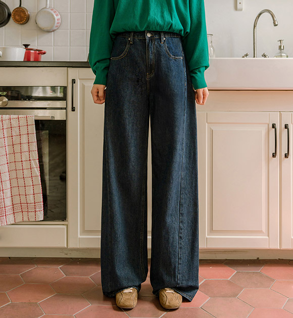 [🏅 BEST SELLER 🏅] Cover-Fit Diagonal-Seam Wide-Leg Jeans (Short / Basic / Long)
