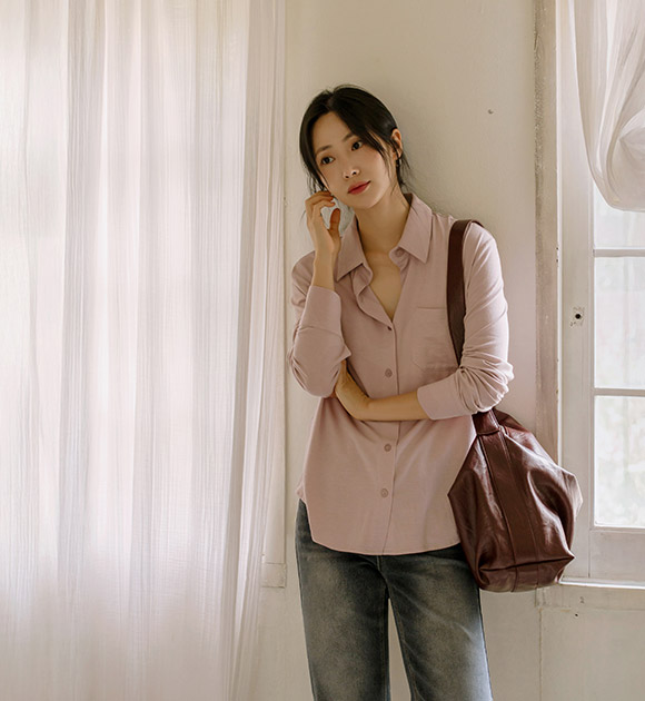 [JUST BETTER] Silky Touch Collar Button T-shirt