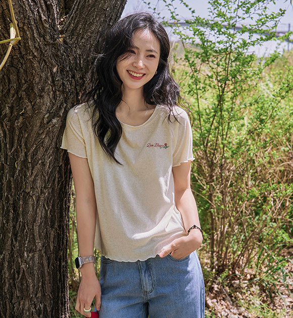 [📢Basic Item/2nd Restock✨] [JUST BETTER] Love Blossom Embroidered Slub T-shirt