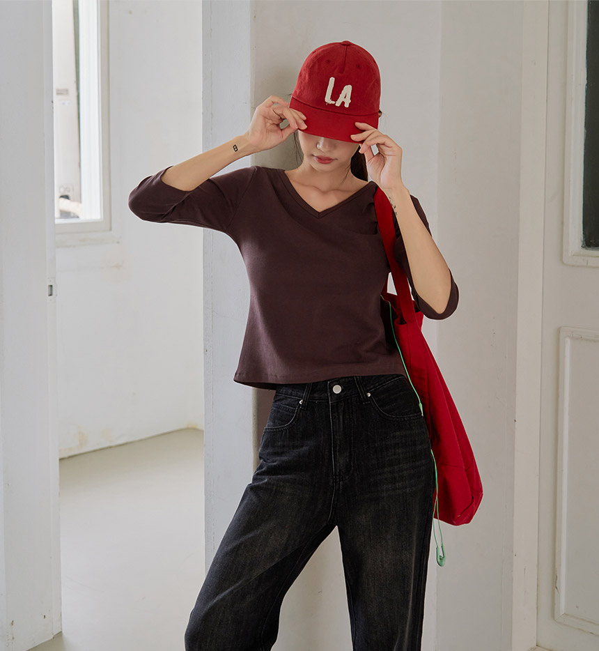 Mono Bio-Cotton V-Neck 3/4-Sleeve T-Shirt
