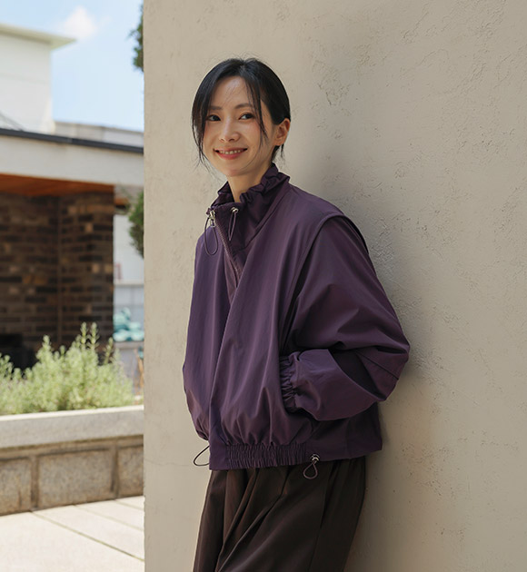 High-Neck Drawstring Windbreaker Jacket