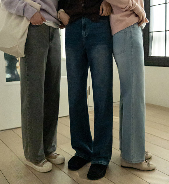 Well-proportioned Hidden Elastic Waist Wide Jeans (Short/Basic/Long)