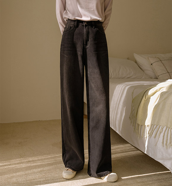 Bonding fleece secret banding wide jeans (short/long)