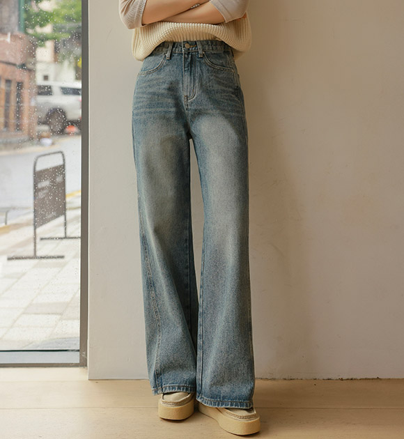 Line-Cover Seam Wide Jeans (Short/Long)