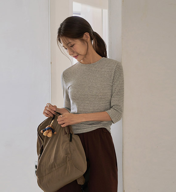 Soft-Touch Striped 3/4-Sleeve T-Shirt