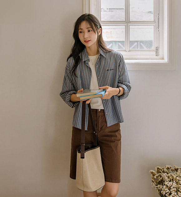 Mary Embroidery Striped Shirt