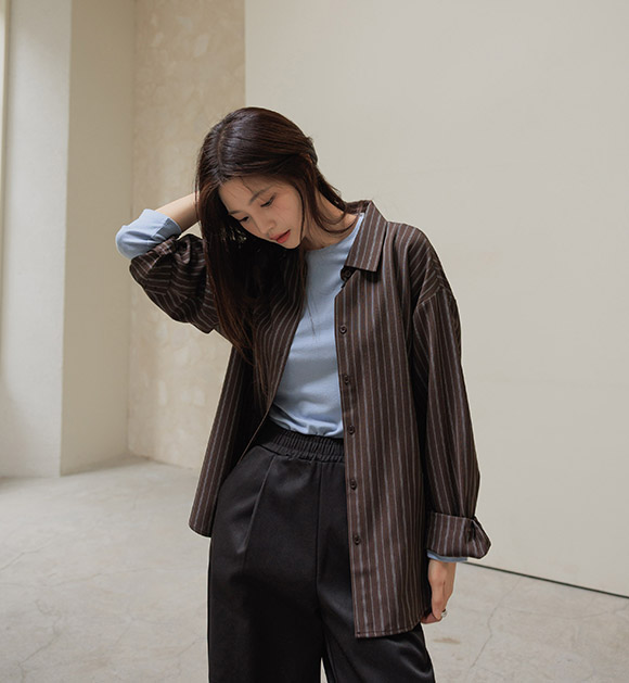 [Silk-Touch ✨ Drapey Fit][JUST BETTER] Flow Pinstripe Shirt