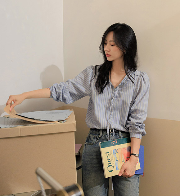 [🍂Highly Requested!! / FW Long-Sleeve Version][JUST BETTER] Mellow Frill Wrinkle Long-Sleeve Blouse