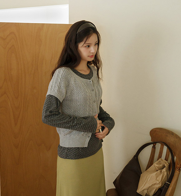 Oz Punching Knit Short-Sleeve Cardigan