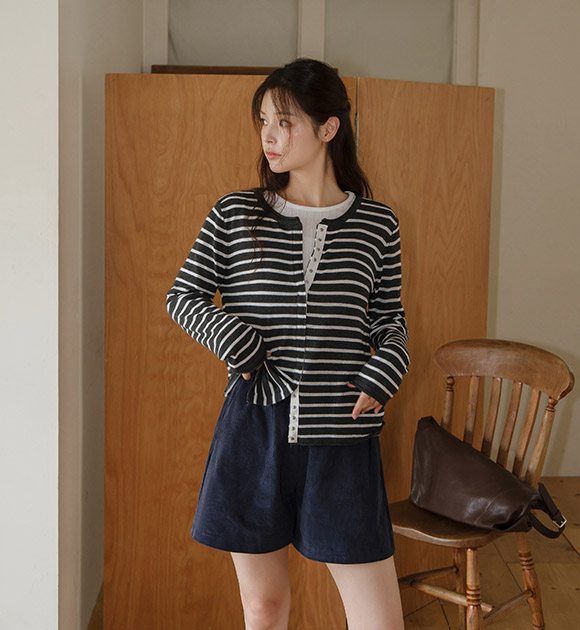 Salt Snap-Button Striped Cardigan