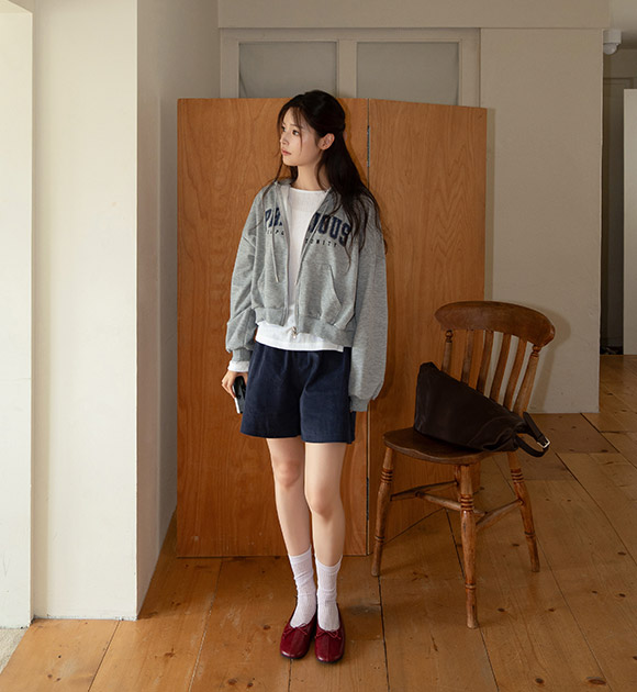 Precious Lettering Cropped Hooded Zip-Up