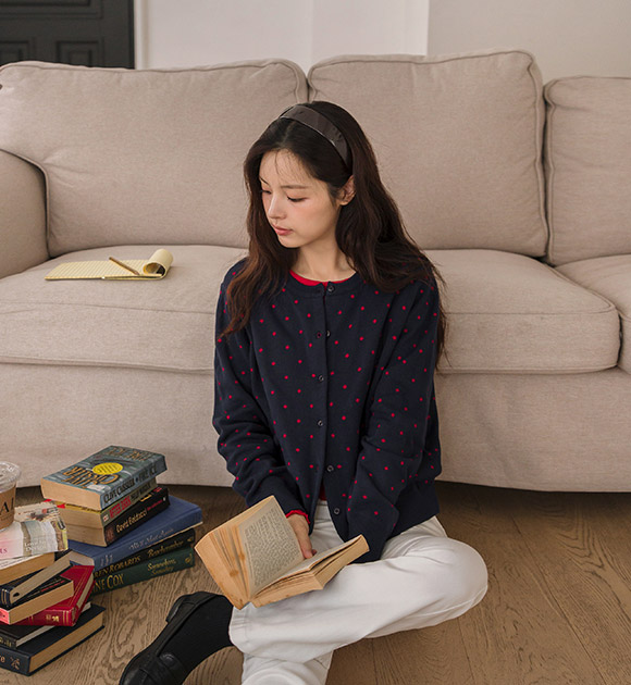 Cozy Contrast Dot Cardigan