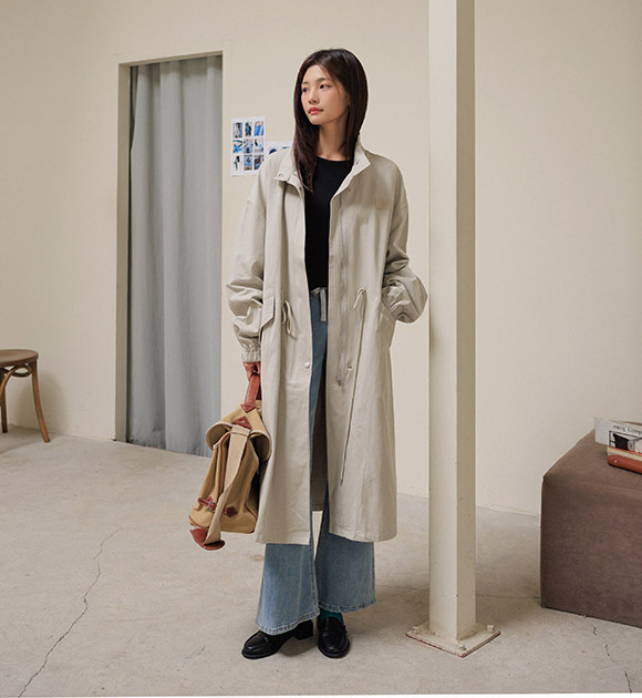 Creme Drawstring Long Utility Jacket