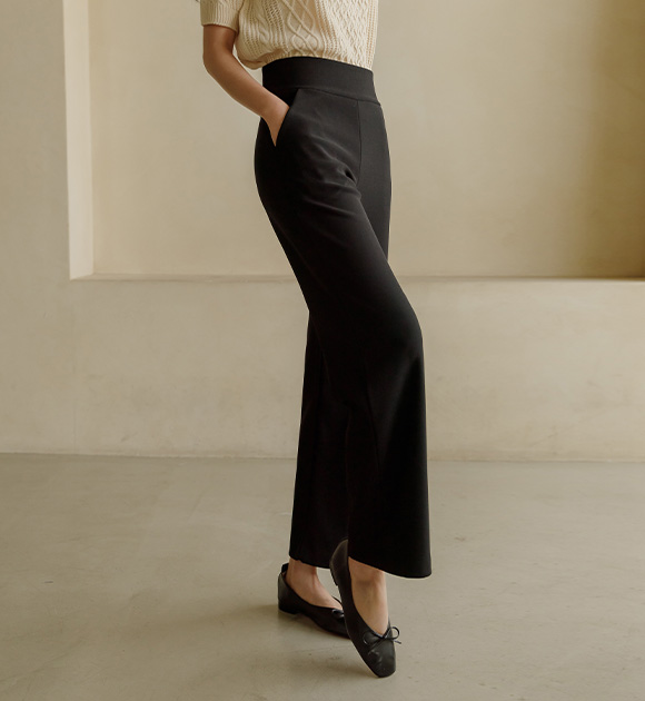 Stretchy Wide-Band Straight-Leg Pants