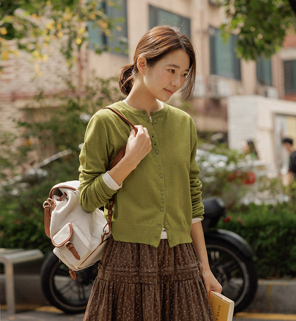 Mini Button Round-Neck Cardigan