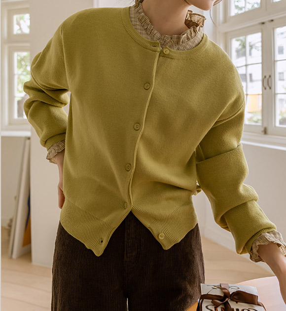 Plain Structured-Fit Basic Cardigan (Round Neck/ V-Neck)