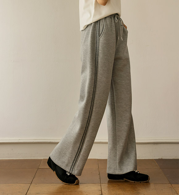 [JUST BETTER] Line-Stitched Brushed-Lined Banding Pants (Short/Long)