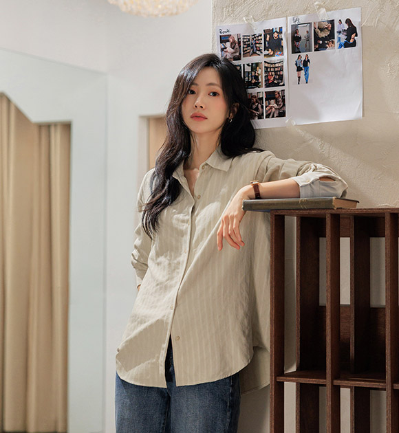 [Neat Under Knitwear / Anti-Static ⚡][JUST BETTER] Lamang Suede Stripe Shirt