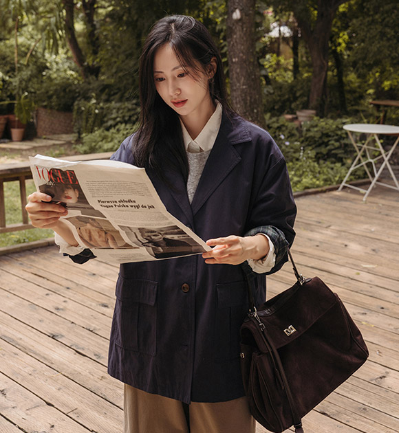 [🍂London-Inspired / Easy-to-Style Essential Outerwear] [JUST BETTER] Bridge Check Contrast Peach Jacket
