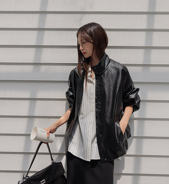 [🍂Special Price / Can You Believe This Price?] [JUST BETTER] Demoor High-Neck Relaxed-Fit Leather Jacket