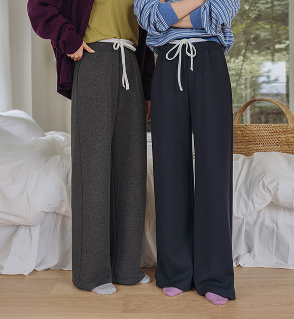 [✨Premium Cushion Fabric/ Soft Stretch] [JUST BETTER] Pudding Contrast-Trim String Pants