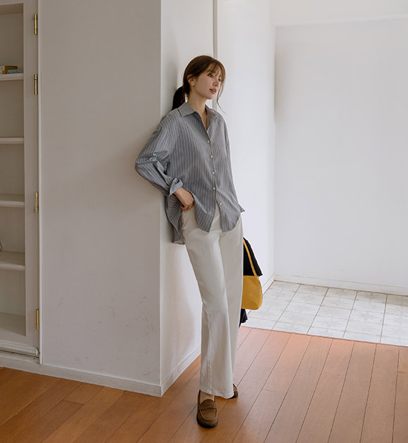 Taion Suede-Touch Striped Shirt