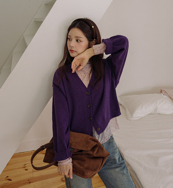Airy Cashmere-Feel Loose V-Neck Cardigan