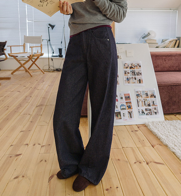 Non-Fade 3D-Panel Wide-Leg Jeans (Short/ Basic/ Long)
