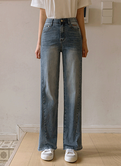 [REEZE] Diagonal cut hidden banding wide jeans