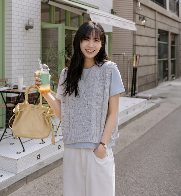 Rio Fisherman-Knit Boucle Knit Vest