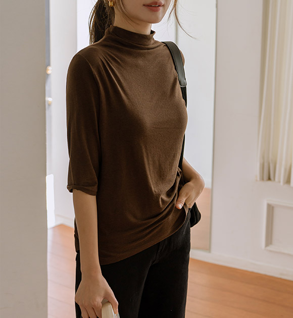 Tencel Spandex Half-Neck Elbow-Sleeve Tee