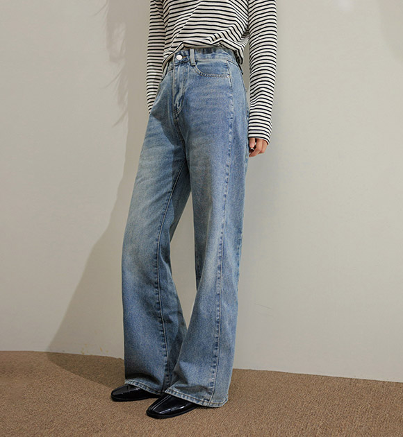 Long-Line Side-Seam Semi-Wide Jeans (Short/ Long)