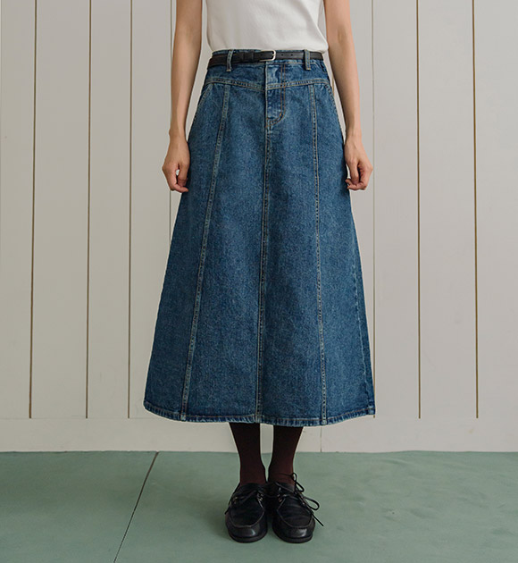 Selby A-Line Panelled Denim Skirt
