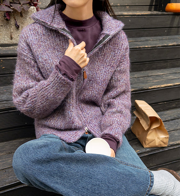 Two-Way Mixed-Color Wool Zip-Up Knitwear
