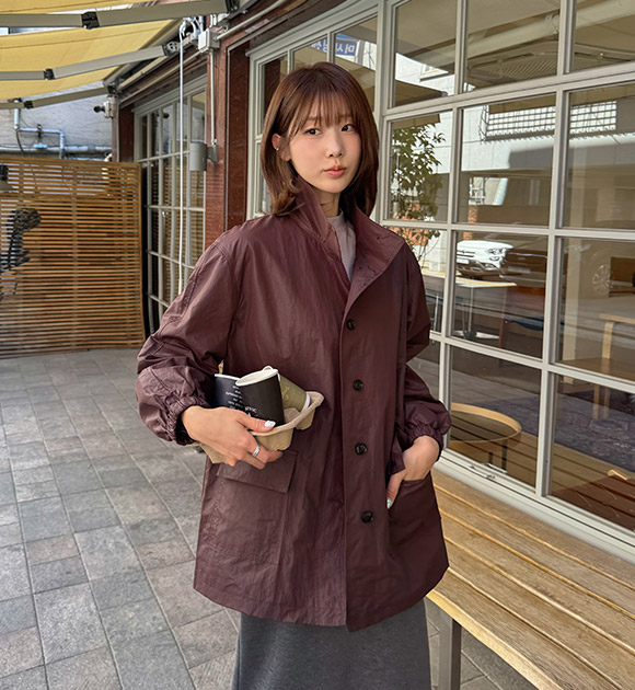 Leaf Waist-String Crinkle Field Jacket