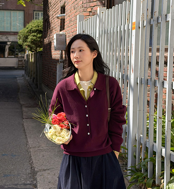 [A Knit That Sets the Mood ❤] [JUST BETTER] Kyle Fine Wool Button-Up Collared Knit