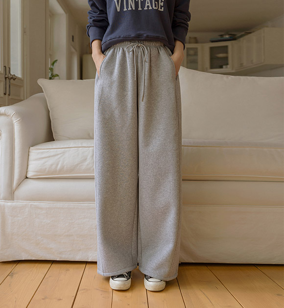 Two-piece cozy fleece banded wide pants (Short/Basic/Long)