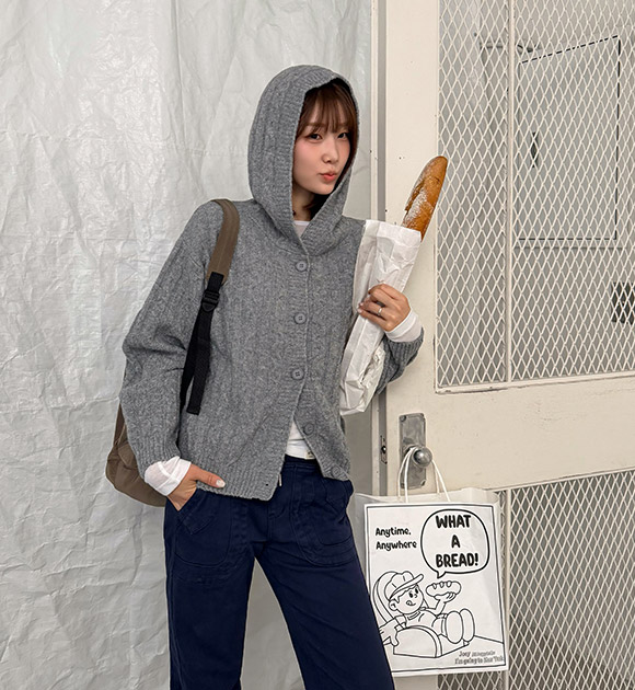 Cable-Knit Wool Hooded Cardigan