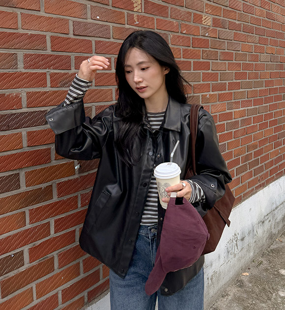 [A Touch of Leather for Every Day] [JUST BETTER] Soft Skin Leather Shirt Jacket