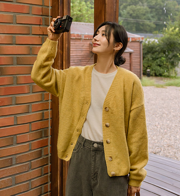 Rounded-Fit V-Neck Wool Cardigan