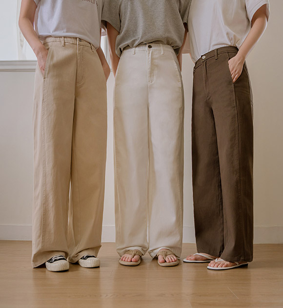 Flat Side-Slit Wide Pants (Short/Basic/Long)