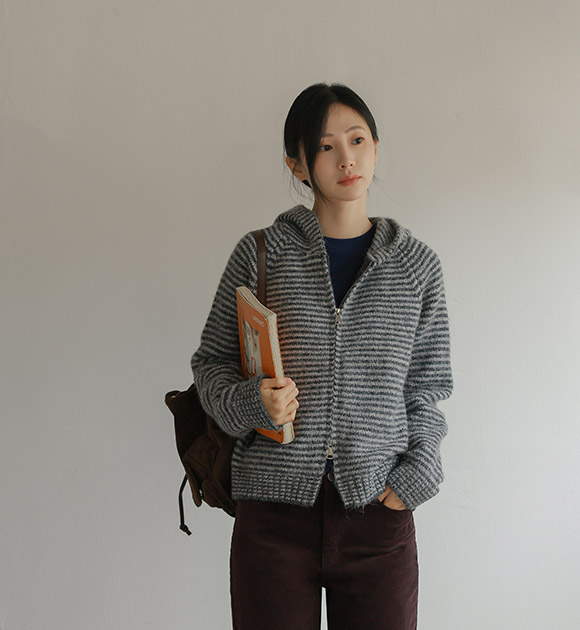 Hayden Striped Knit Hooded Zip-Up