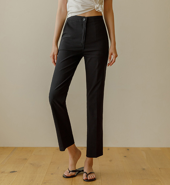 Summer Hidden Banding Straight Black Pants (3/4 Sleeve/Cropped/Ankle-length)